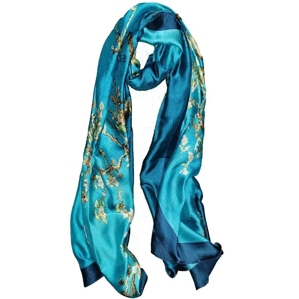 NWT Silk Scarf Van Gogh's Paint Turquoise 'Almond blossom' 35" x 70" LJD0235 - Picture 5 of 5